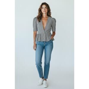 A4 Auth GEORGE GROSS Vintage Silk Black & White Striped Peplum Blazer Size A-12